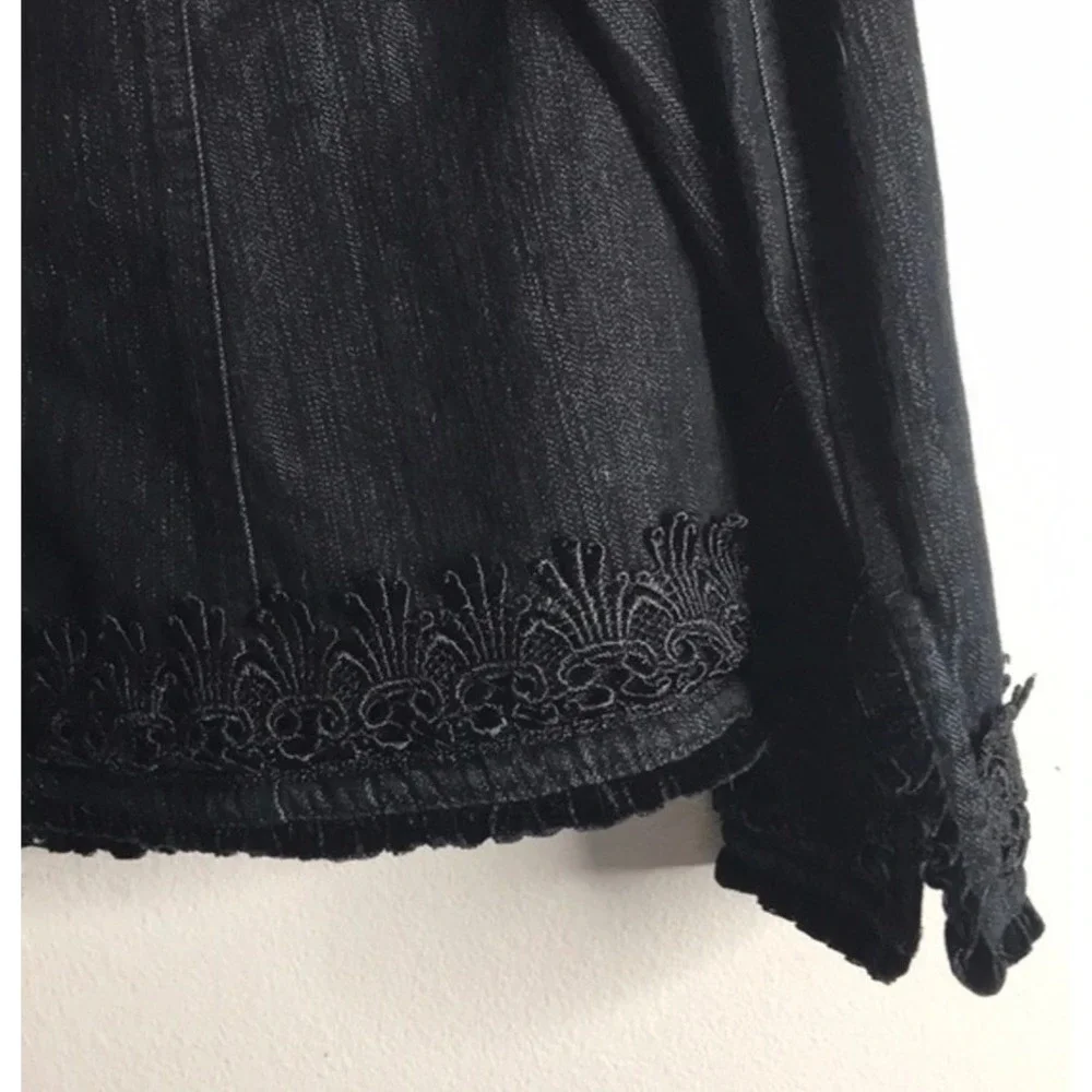 Bay Studio Dark Wash Denim Jacket Soutache Embroidery Beaded Trim Buttons Sz Lg